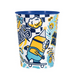 Minions 16-ounce plastic cup with blue rim, skateboarding Minion, party hat, bananas, and bold blue and yellow graphic designs.