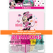 Package of eight 12-inch latex balloons in pink, magenta, yellow, and turquoise featuring Minnie Mouse imagery and polka dot designs with choking hazard warning labels.