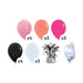 Party balloon bundle includes four pink balloons, three coral balloons, three magenta balloons, four black balloons, three light blue balloons, one silver tassel weight, and one clear helium tank.