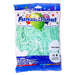 Package of 50 mint green 12-inch round latex balloons with colorful illustrated header and blue warning label at bottom.