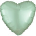Mint green heart-shaped foil balloon with a shiny metallic finish and crimped edges throughout.