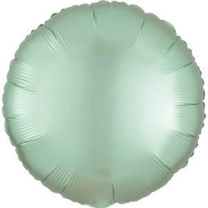 Mint green satin-finish round mylar balloon with radiating seams throughout its surface.