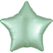 Mint green four-pointed star-shaped mylar balloon with a shiny metallic finish and subtle ribbed texture throughout.