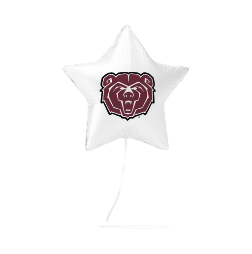 White star-shaped foil balloon featuring a maroon and white bear head mascot logo in the center.