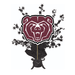 Maroon bear head logo with white outline on a black explosion-shaped base with star bursts, serving as a 15-inch tall centerpiece decoration.