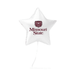 White star-shaped foil balloon featuring the Missouri State bear logo and maroon text reading "Missouri State" with a white string attached.
