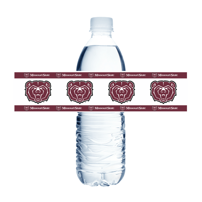 Clear water bottle with Missouri State logo on a white background