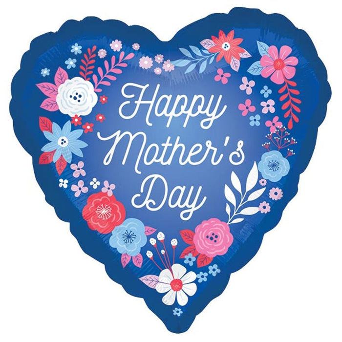 Mother's Day Blue Artful Florals Mylar Balloon 17" | 1 ct