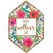 Hexagon-shaped foil balloon with a brown border featuring vibrant watercolor flowers in pink, red, coral, and green with blue leaves, centered with "Happy Mother's Day" text in brown script.