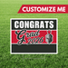 Graduation-themed customizable sign with 'Congrats Grad 2026' on a grass background