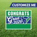 Graduation-themed customizable sign with 'Congrats Grad 2026' on a grass background