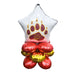 Balloon bouquet with a star-shaped balloon featuring a paw print design on a white background