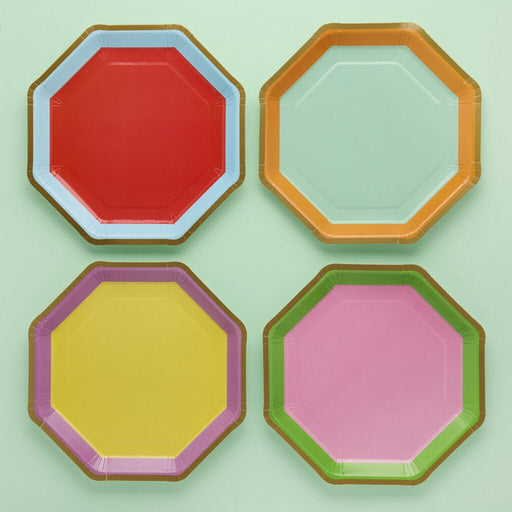 Multicolor Octagonal Party Plates with Gold Trim | 8ct