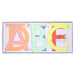 Colorful cardboard letter garland spelling ABC with pink, orange, green, blue, yellow, and red glitter sections displayed in a clear box.