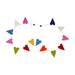 Colorful felt heart garland with pom-poms in shades of pink, red, blue, yellow, green, and cream arranged in a circular display against a white background.