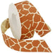 Roll of giraffe-patterned grosgrain ribbon featuring orange and cream spotted print on a white cardboard spool.