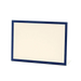 Navy blue fabric-bordered place card with cream-colored interior panel, displayed at an angle to show its three-dimensional standing form.