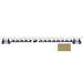 Navy and gold pennant banner with tassels featuring milestone stickers, displayed horizontally with a gold patterned label card below.