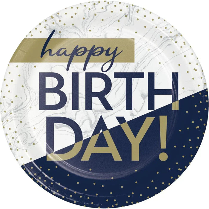 Navy & Gold Milestone Happy Birthday To You Lunch Plates 9" | 8ct - Zurchers