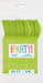 Fifty bright lime green heavy-duty reusable spoons with a curved wavy design, displayed fanned out in their original packaging with colorful "Party" branding.