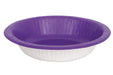 Neon purple and white paper bowl with ridged sides shown from above angle.
