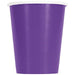 Bright neon purple disposable paper cup with a white rim, shown against a white background.
