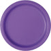 Bright neon purple disposable paper plate with a smooth center and ribbed rim, shown from above on a white background.