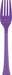 Single neon purple plastic fork displayed vertically against a white background.