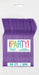 Package of 50 neon purple heavy-duty reusable spoons with colorful "Party" branding and text indicating dishwasher safe on white background.