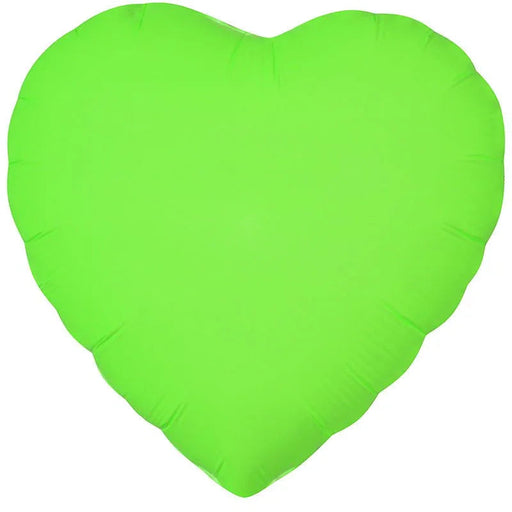 Bright neon green heart-shaped mylar balloon with rounded lobes at the top and a pointed bottom.