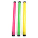 Three neon glow tubes in pink, green, and yellow with black rubber end caps arranged vertically side by side.
