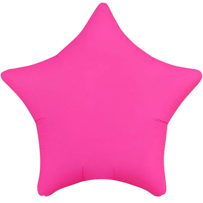 Bright neon pink five-pointed star-shaped foil balloon with rounded edges and a smooth matte finish.