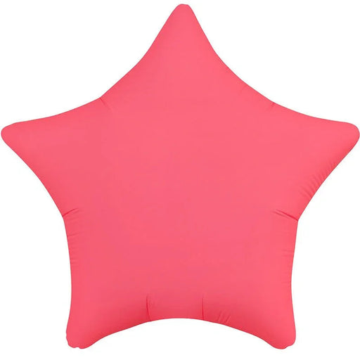Bright neon pink five-pointed star-shaped foil balloon with rounded points and subtle seams visible on the surface.