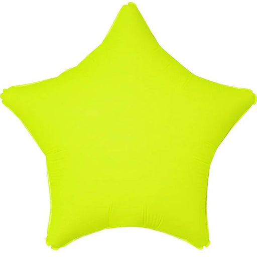 Bright neon yellow star-shaped mylar balloon with five rounded points and a smooth inflated surface.