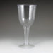 Clear plastic wine glass with a rounded bowl, thin stem, and flat base, designed for serving beverages.