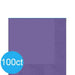 Pack of 100 purple paper napkins with ribbed texture on the edges, displayed as a folded stack.