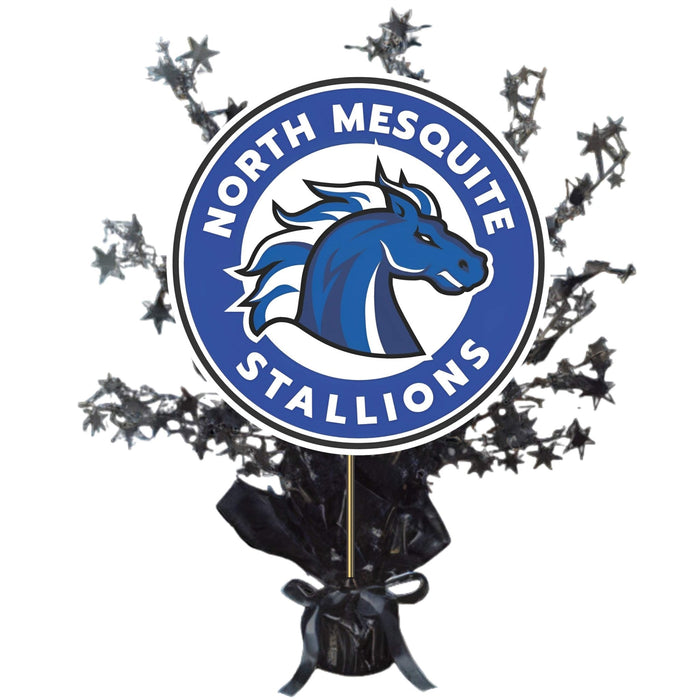 North Mesquite Stallions logo with decorative elements on a white background
