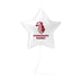 White star-shaped foil balloon with maroon knight logo and "CONGRATS NAME!" text, shown with string attachment.