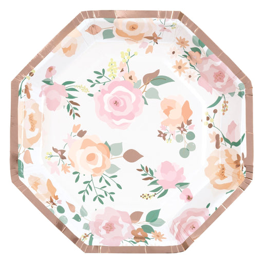 Octagon Pink Blooms Shaped Plate 8in | 8ct