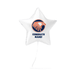White star-shaped mylar balloon featuring an orange and blue eagle logo with "CONGRATS NAME!" text printed below.