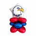 White star-shaped balloon with blue and yellow eagle head logo stacked above red, blue, and red air-filled balloons arranged in a quad formation.