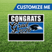 Graduation-themed customizable sign with 'Congrats Grad 2026' on a grass background