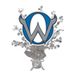 Blue and gray letter W centerpiece with horns and stars bursting from a silver base with ribbon bow.