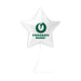 White star-shaped mylar balloon with a green horseshoe logo and "CONGRATS NAME!" text printed in dark green, displayed against a white background with a string attachment.