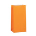Bright orange paper bag with flat bottom and folded top edge, shown in three-quarter view against white background.