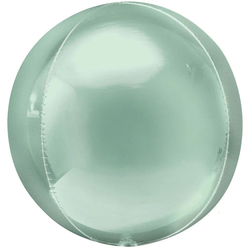 Mint green spherical foil balloon with a seam running vertically down one side, displayed against a white background.