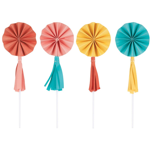 Paper Fan Cake Toppers W/ Tassel | 8ct