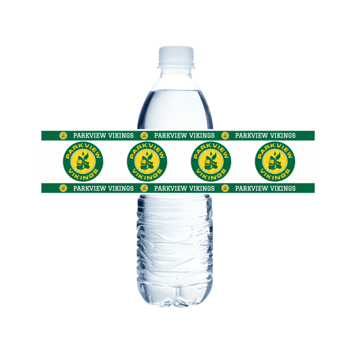 Clear water bottle with 'Parkview Vikings' label on a white background