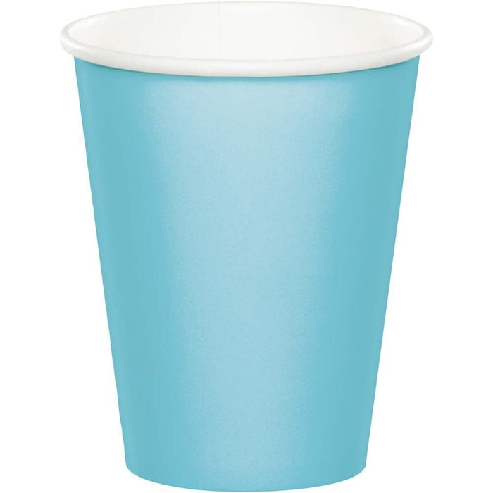 Light blue paper cup with white interior rim shown against a white background.