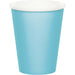 Light blue paper cup with white interior rim shown against a white background.